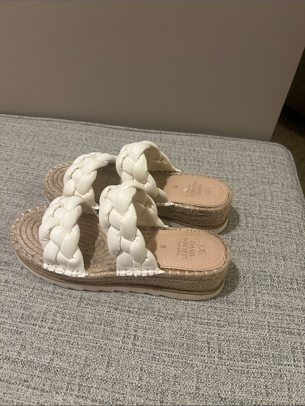 Society White Braided Espadrille Slide Sandals